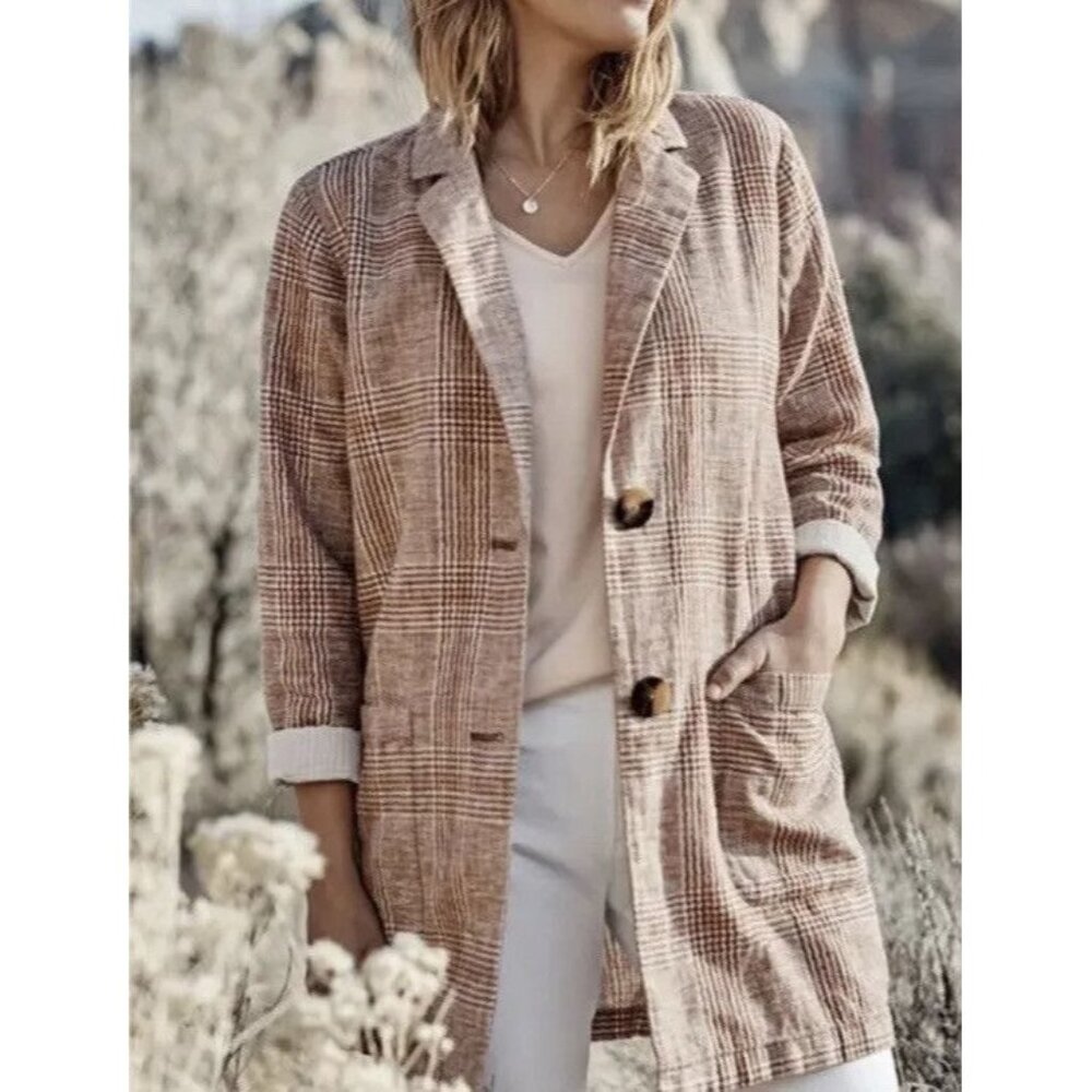 J. Jill Plaid Blazer in Tan and Cream